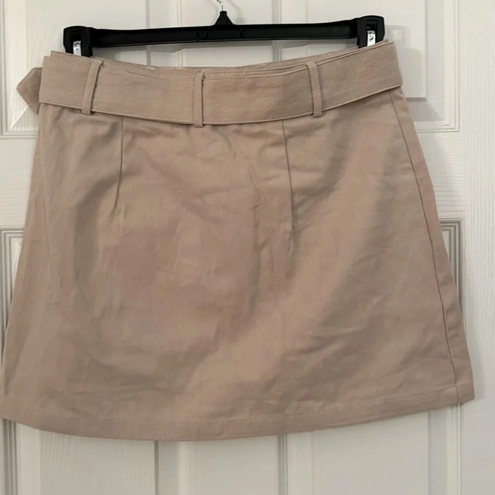 NEW Shein Petite L Tan Canvas skirt w/belt